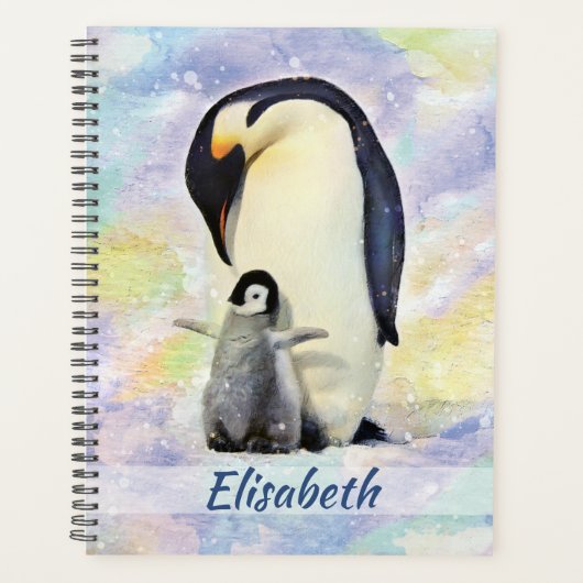 Emperor Penguin met Baby Chick Waterverf Planner (Voorkant)