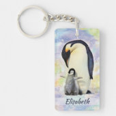 Emperor Penguin met Baby Chick Waterverf Sleutelhanger (Voorkant)