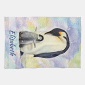 Emperor Penguin met Baby Chick Waterverf Theedoek (Horizontaal)