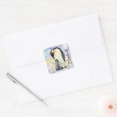 Emperor Penguin met Baby Chick Waterverf Vierkante Sticker (Envelop)