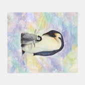 Emperor Penguin met Baby Waterverf Fleece Deken (Voorkant (Horizontaal))