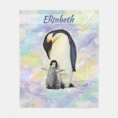 Emperor Penguin met Baby Waterverf op maat Fleece Deken (Voorkant)