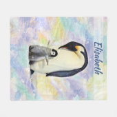 Emperor Penguin met Baby Waterverf op maat Fleece Deken (Voorkant (Horizontaal))