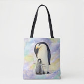 Emperor Penguin met Baby Waterverf Tote Bag (Voorkant)