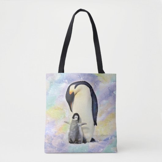 Emperor Penguin met Baby Waterverf Tote Bag (Voorkant)