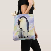 Emperor Penguin met Baby Waterverf Tote Bag (Dichtbij)