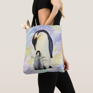 Emperor Penguin met Baby Waterverf Tote Bag