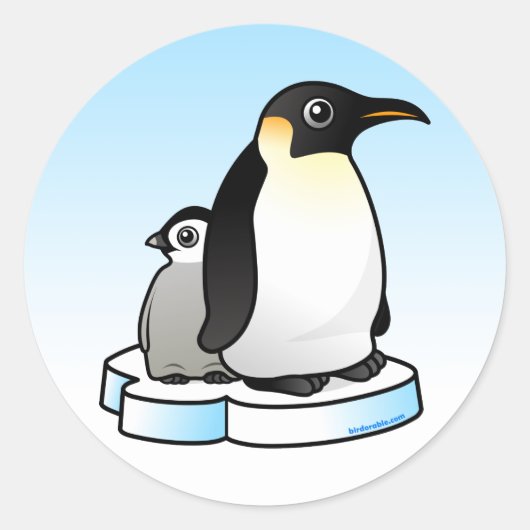 Emperor Penguin met Chick Ronde Sticker (Voorkant)