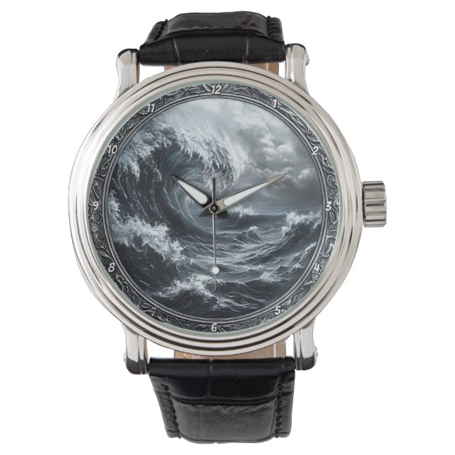 empest's Embrace" - Stormy Sea  Horloge (Voorkant)
