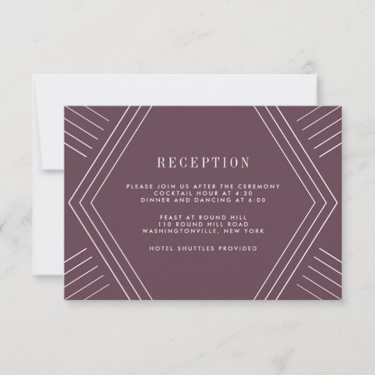 Empire Bruiloft Receptie Kaart | aubergine (Voorkant)