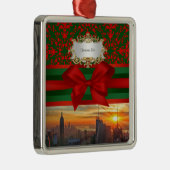 Empire St Bldg Sunset NYC Red Green Damask Xmas #2 Metalen Ornament (Rechts)