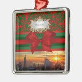 Empire St Bldg Sunset NYC Red Green Damask Xmas #2 Metalen Ornament (Links)