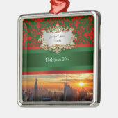 Empire St Bldg Sunset NYC Red Green Damask Xmas Metalen Ornament (Links)