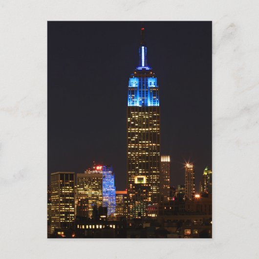 Empire State Building 30 Rock in blauw voor Autism Briefkaart (Voorkant)
