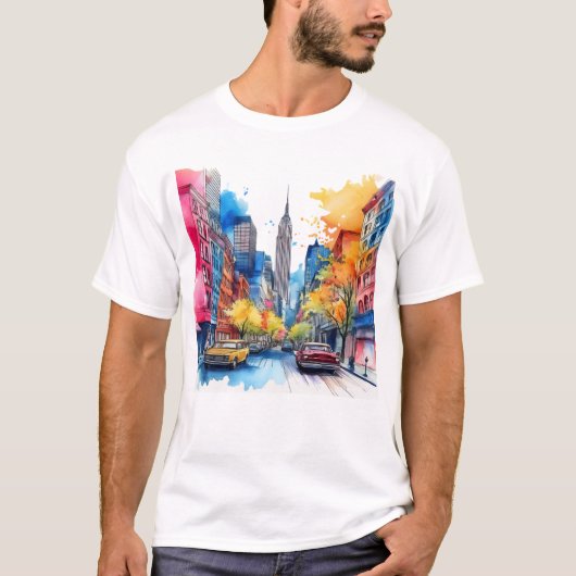 Empire State Building en kleurrijk New York City T-shirt (Voorkant)