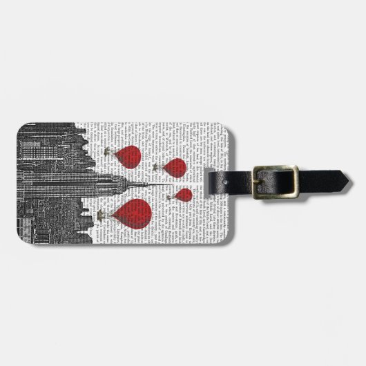 Empire State Building en Red Hot Air Luchtballonne Bagagelabel (Voorkant horizontaal)