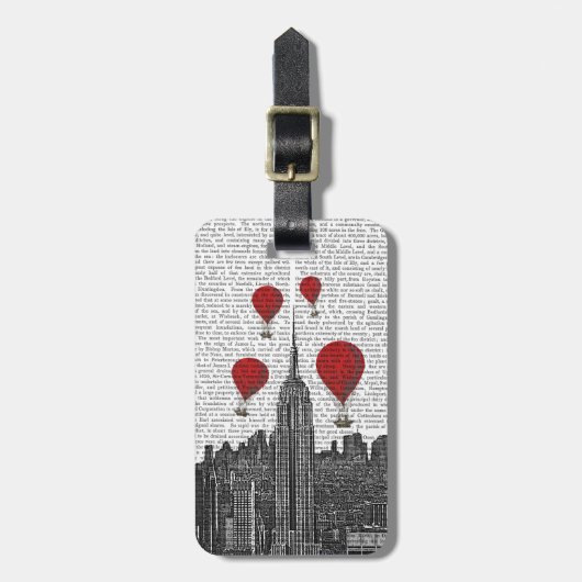 Empire State Building en Red Hot Air Luchtballonne Bagagelabel (Voorkant verticaal)