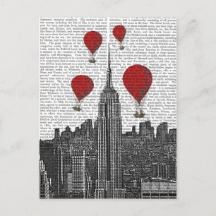 Empire State Building en Red Hot Air Luchtballonne Briefkaart