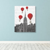 Empire State Building en Red Hot Air Luchtballonne Canvas Afdruk (Insitu (Houten vloer))