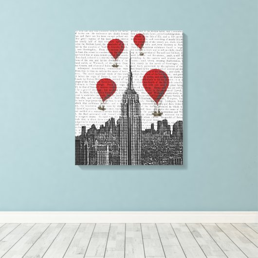 Empire State Building en Red Hot Air Luchtballonne Canvas Afdruk (Insitu (Houten vloer))