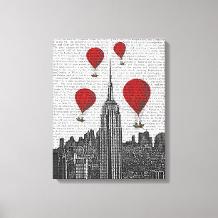 Empire State Building en Red Hot Air Luchtballonne Canvas Afdruk
