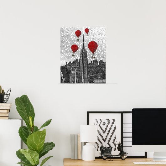 Empire State Building en Red Hot Air Luchtballonne Poster (Thuiskantoor)