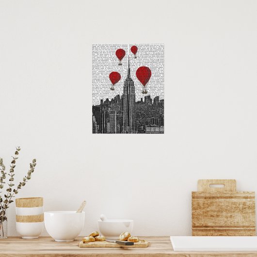 Empire State Building en Red Hot Air Luchtballonne Poster (Keuken)