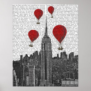 Empire State Building en Red Hot Air Luchtballonne Poster