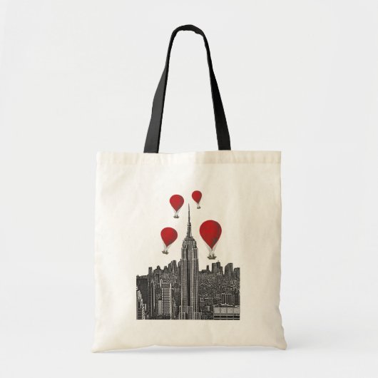 Empire State Building en Red Hot Air Luchtballonne Tote Bag (Voorkant)