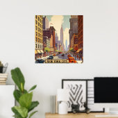 Empire State Building Manhattan Straatscène Retro Poster (Thuiskantoor)