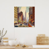 Empire State Building Manhattan Straatscène Retro Poster (Keuken)