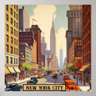 Empire State Building Manhattan Straatscène Retro Poster
