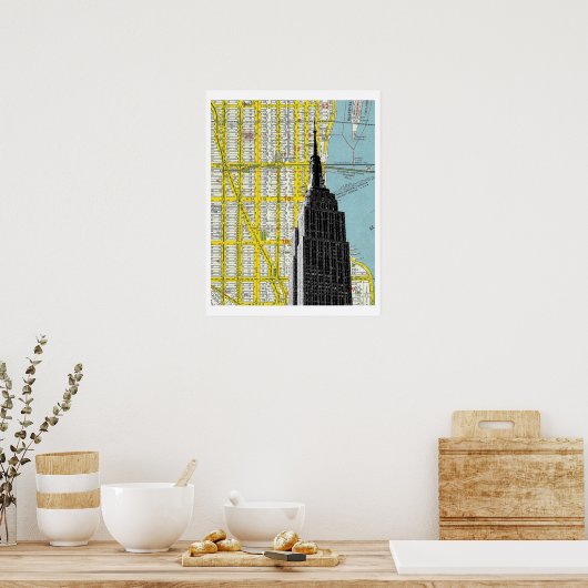 Empire State Building met NYC Streetmap Backgroud Poster (Keuken)