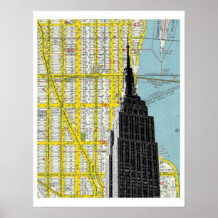 Empire State Building met NYC Streetmap Backgroud Poster