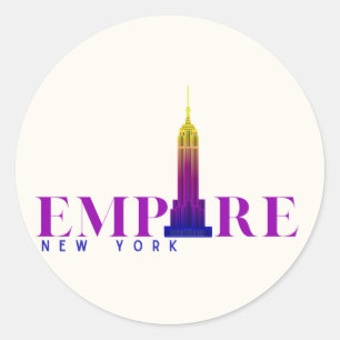 Empire State Building-New York-Levendig Paars- Ronde Sticker