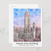 Empire State Building New York Waterverf Sketch Briefkaart (Voorkant / Achterkant)