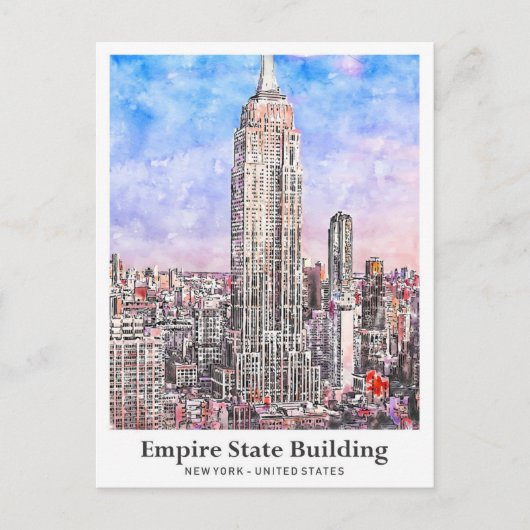 Empire State Building New York Waterverf Sketch Briefkaart (Voorkant)