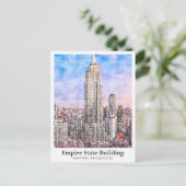 Empire State Building New York Waterverf Sketch Briefkaart (Staand voorkant)