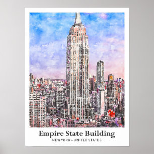 Empire State Building New York Waterverf Sketch Poster