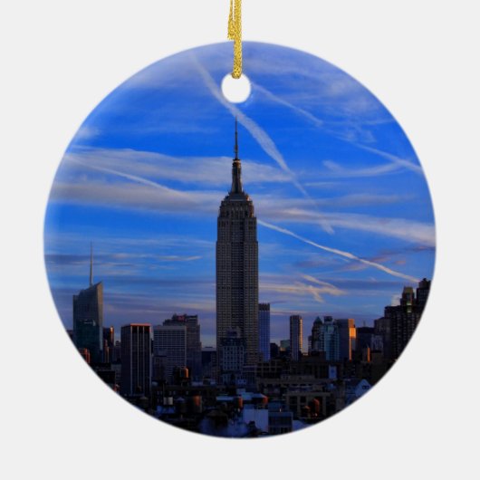 Empire State Building, NYC Skyline en Jet Trails Keramisch Ornament (Achterkant)