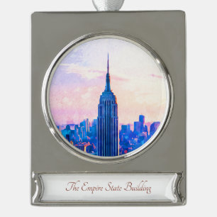 Empire State Building Travel Waterverf Ornament Verzilverd Banner Ornament