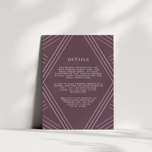 Empire Wedding Guest Details Kaart | Eggplant