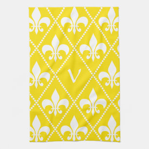 Empire Yellow Fleur de Lis met monogram initiaal Theedoek