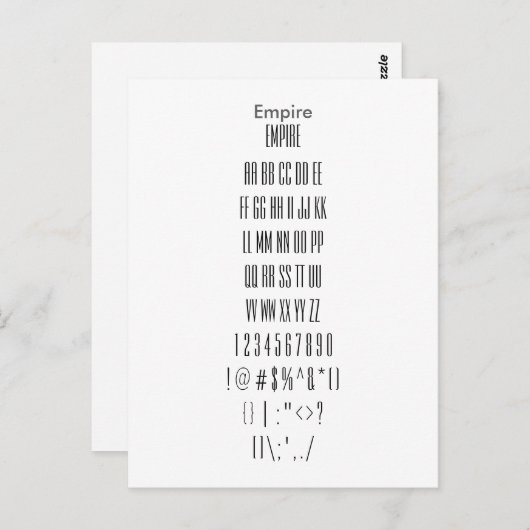 Empire - Zazzle Font Sampler Sheet Briefkaart (Voorkant / Achterkant)