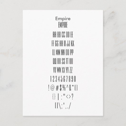 Empire - Zazzle Font Sampler Sheet Briefkaart (Voorkant)