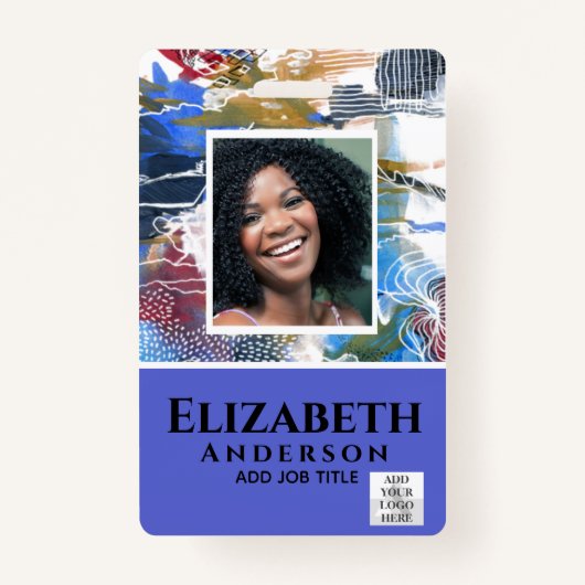 EMPLOYE FOTO BADGE QR Code Barcode Abstract Blauw (Voorkant)