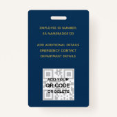 EMPLOYE FOTO BADGE QR Code Barcode Blue Gold (Achterkant)