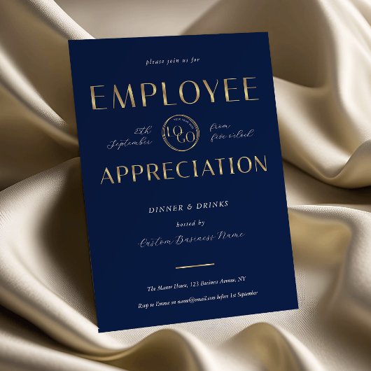 Employee Appreciation Navy & Gold Logo Business Kaart