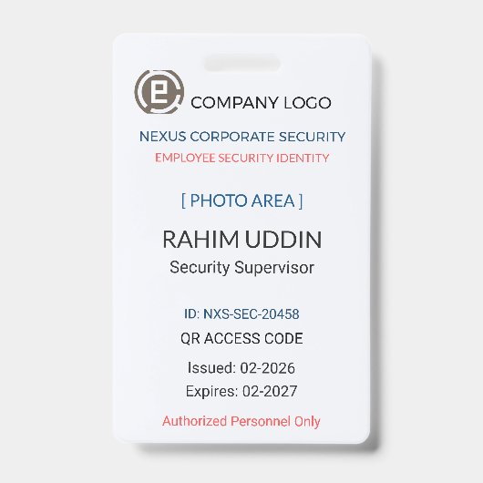 Employee Badge | Security ID – Photo Card (Voorkant)