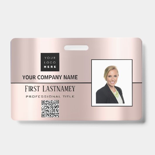 Employee Barcode Logo Naam Scanner Gray Rose Verti Badge (Voorzijde)